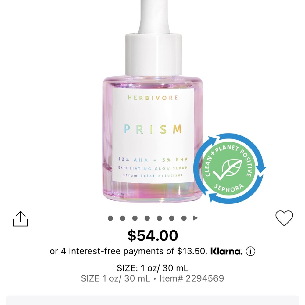 NIB Herbivore Prism AHA + BHA Exfoliating Glow Serum